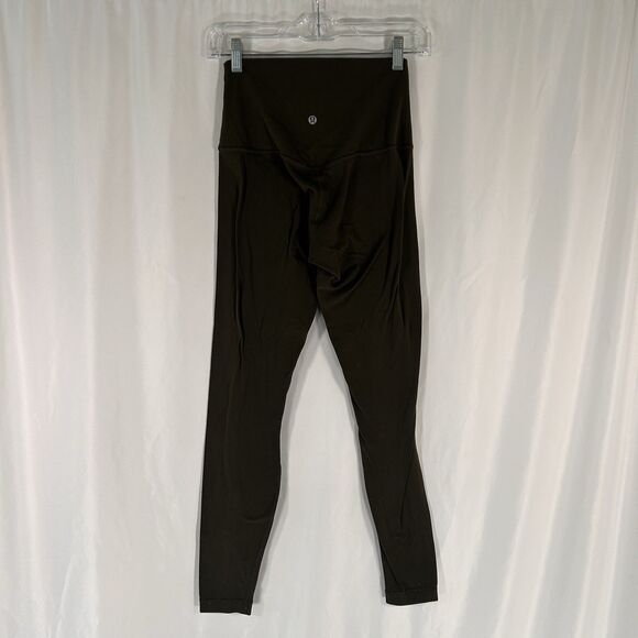 Lululemon Leggings Women's 6 Solid Green Pull On Inside Pocket High Rise - Picture 6 of 8